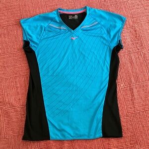 Mizuno women’s medium Blue running top with black slightly diaphanous back